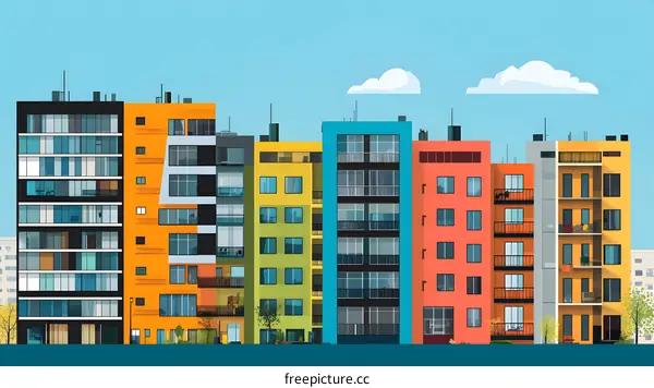 Colorful Apartment Buildings Illustration