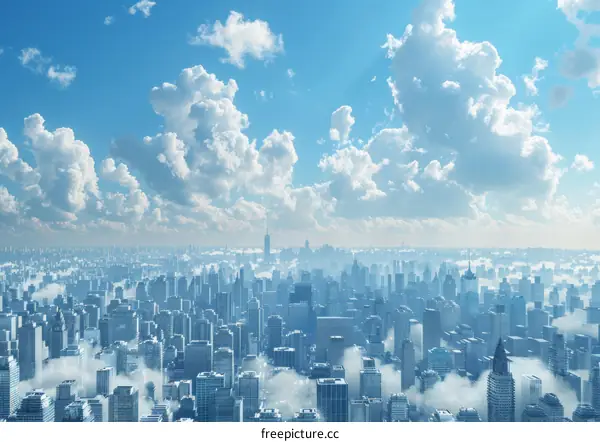 Cityscape with skyscrapers and clouds