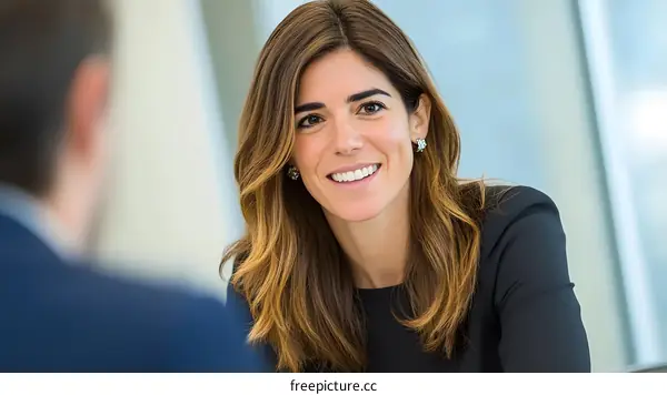 Smiling Business Woman in Black Blazer