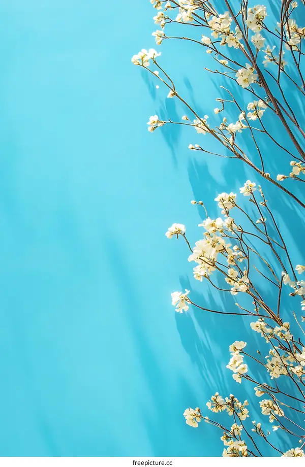 White Flowers On Blue Background