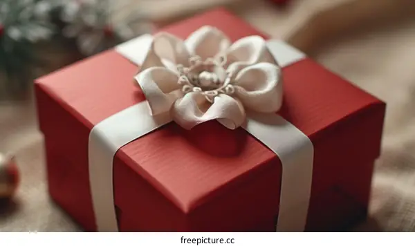 Red gift box with a white ribbon