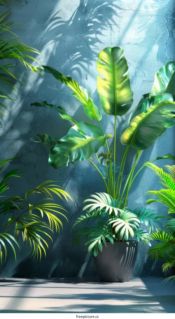 Tropical Plants Decorated Indoor Wall