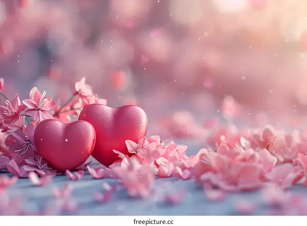 Pink petals and two hearts