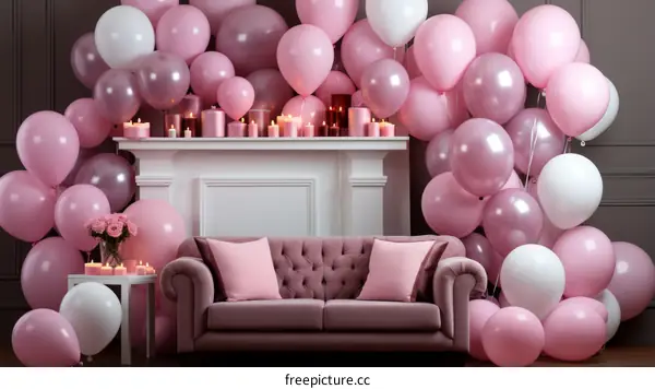 Pink White Balloons Candles Party Decorations Festive Fun Birthday Celebration