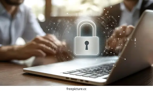 Digital Security Concept with Two People Working on a Laptop