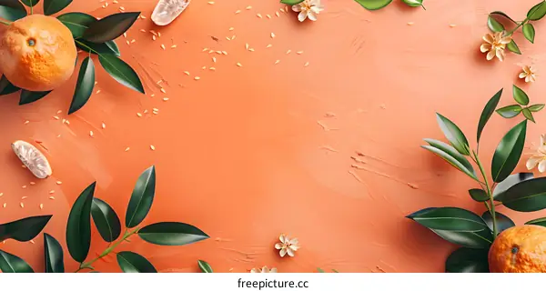 Orange Fruit Leaves and Flowers Minimalist Background