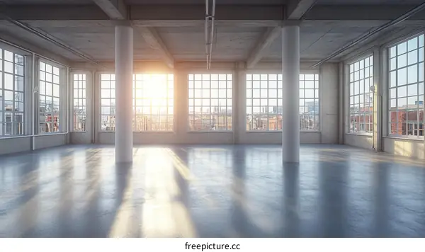 Spacious Industrial Loft Interior with Sunlight