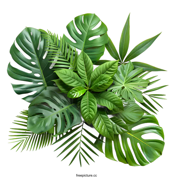 [Transparent Background PNG]Tropical Leaves Collection On White Background