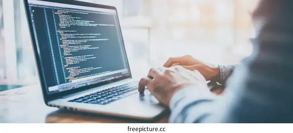 Coding on Laptop  Focused Programmer Working