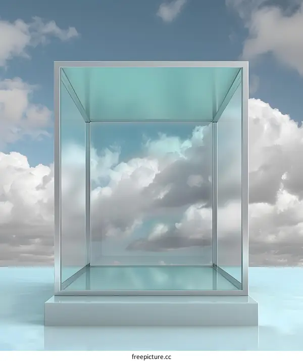 Glass Cube Display Case With Sky Background