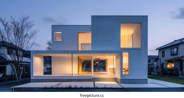 Modern Minimalist Concrete House with Large Windows