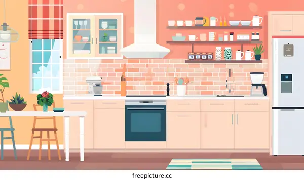 Modern Kitchen Interior Design with White Cabinets and Brick Wall