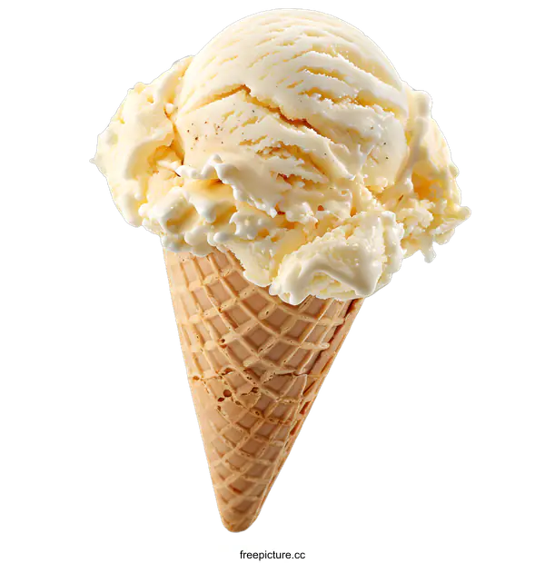 [Transparent Background PNG]Vanilla ice cream cone on white background