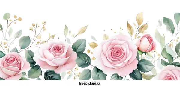 [Transparent Background PNG]Delicate Watercolor Roses and Leaves Design