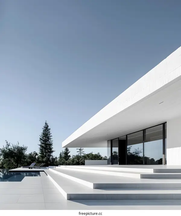 Modern White House with Pool and Steps