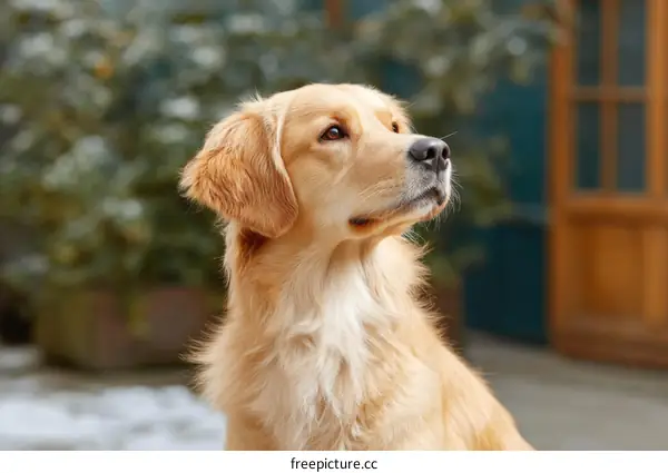 Golden Retriever Portrait in Winter Scene