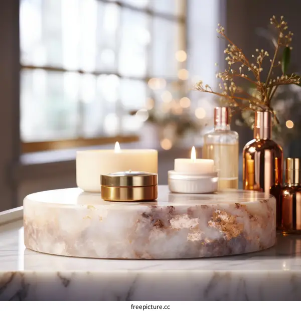 Elegant Bathroom Vanity with Candles and Bottles