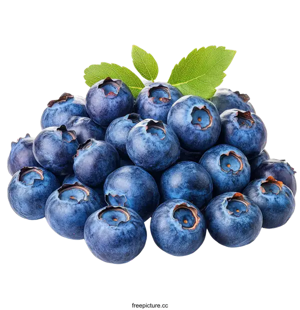 [Transparent Background PNG]Close-up Pile of Fresh Blueberries with Leaves