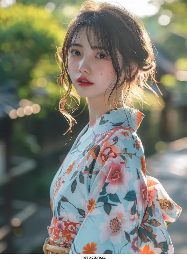 Asian Woman in Traditional Japanese Kimono