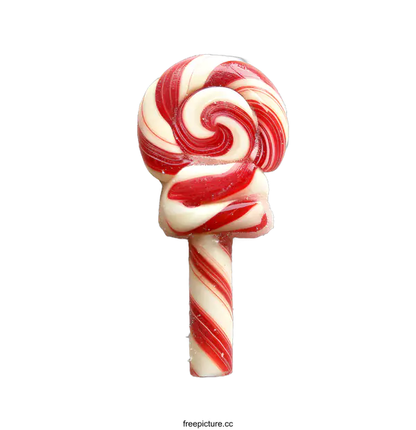 [Transparent Background PNG]Red and White Swirled Candy Cane Lollipop