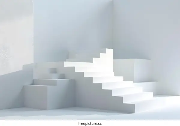 3D rendering of a white staircase in a white room