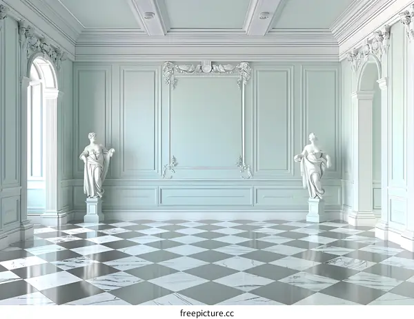 Classic Interior Design With White Marble Flooring and Statues