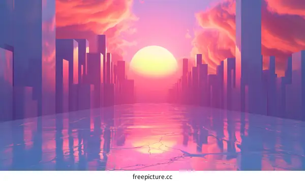 Neon City Sunset Reflections