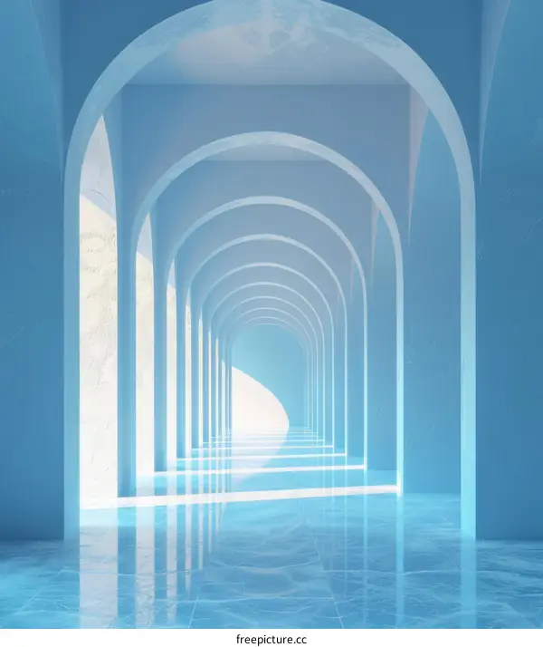 Blue Archway Hallway with Symmetrical Design