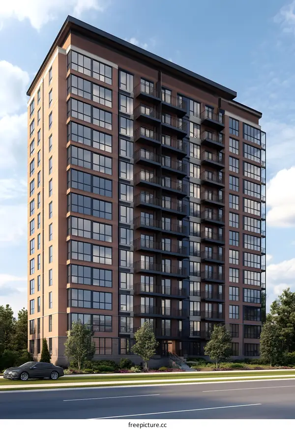 Modern Brick Apartment Building With Balconies