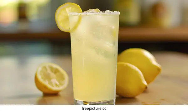 Refreshing Glass of Lemonade with Lemon Wedges