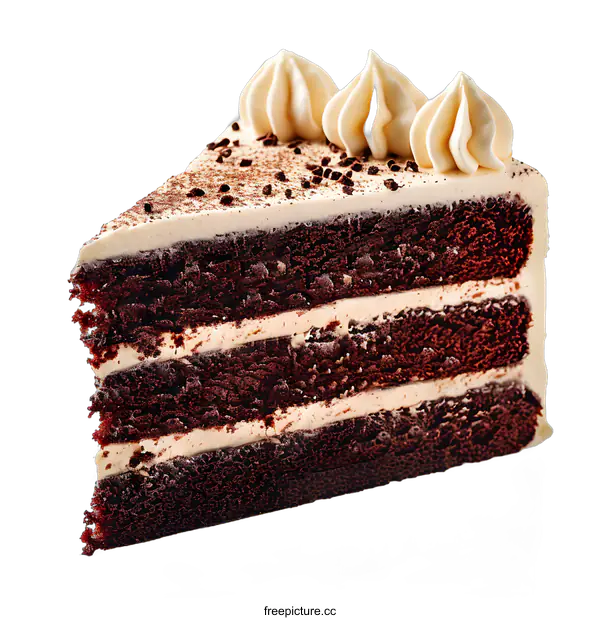 [Transparent Background PNG]Slice of triple chocolate cake with frosting