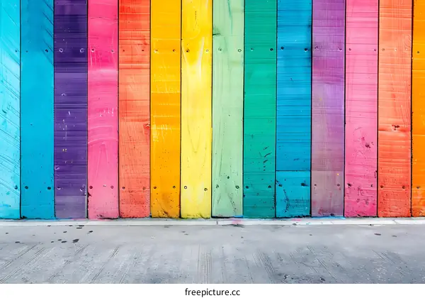 Colorful Wooden Wall with Rainbow Color Stripes