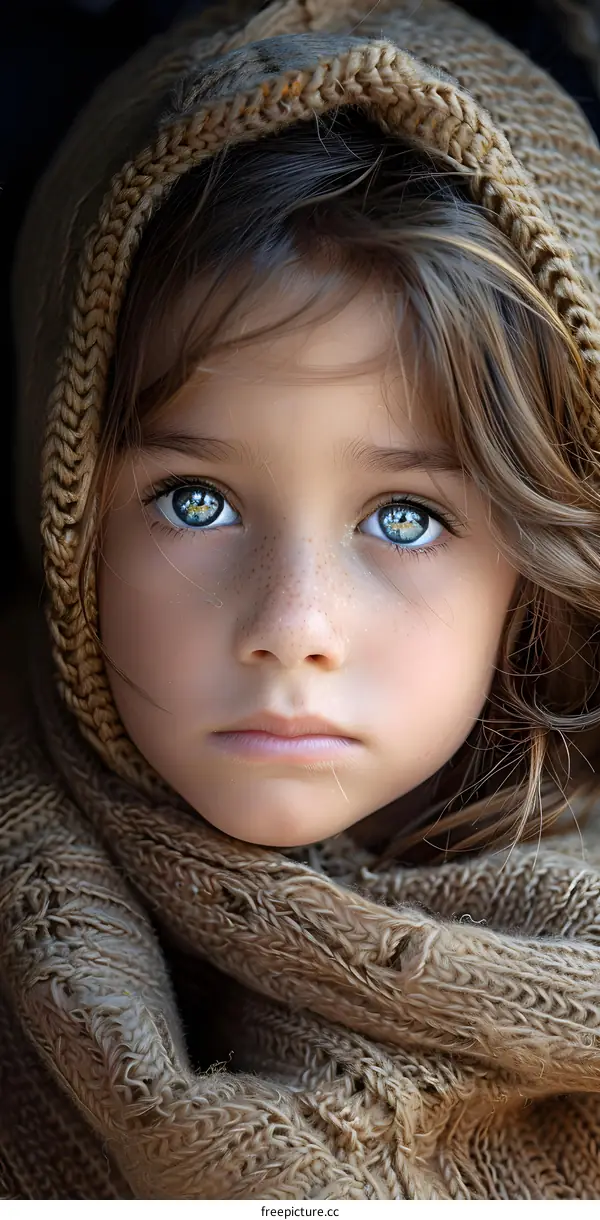 portrait of a beautiful little girl with freckles on her face
