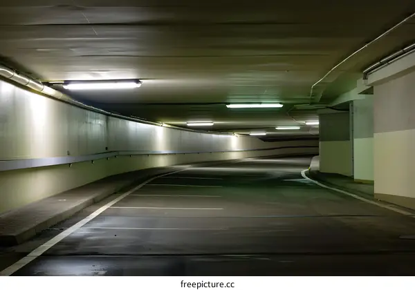 Empty Parking Garage Entrance at Night