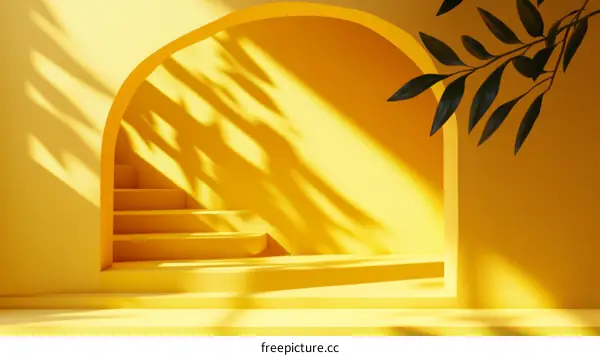 Yellow Archway Display with Sunlight and Shadow