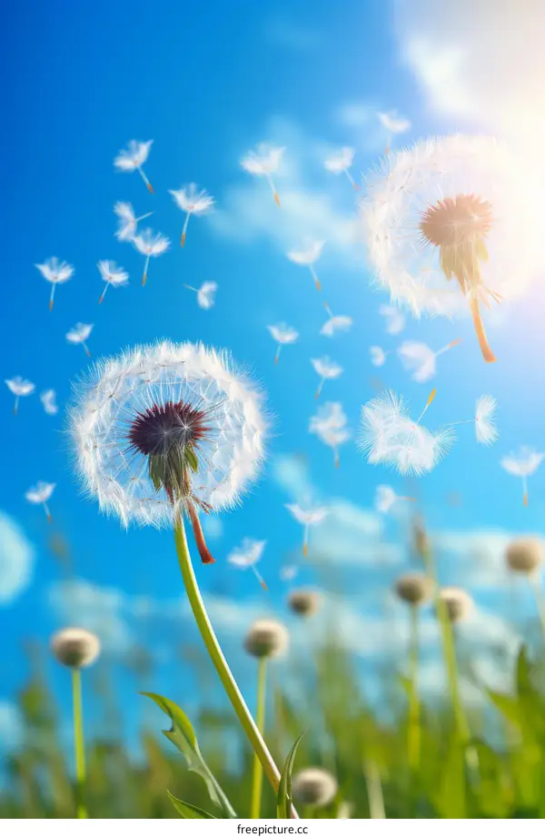 Dandelion Seeds Dispersing in the Wind