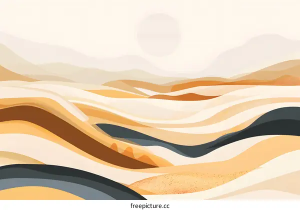 Abstract Landscape Painting with Wavy Lines and Brown Colors