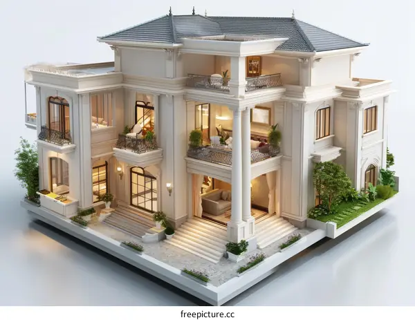 Luxury Mansion Exterior Architectural Design Illustration