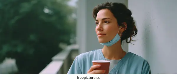 Female healthcare worker enjoying a break outdoors