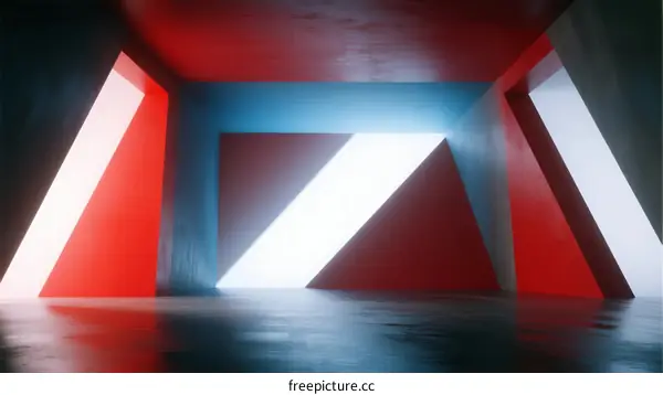 Abstract Geometric Shapes with Red Blue and White Lighting