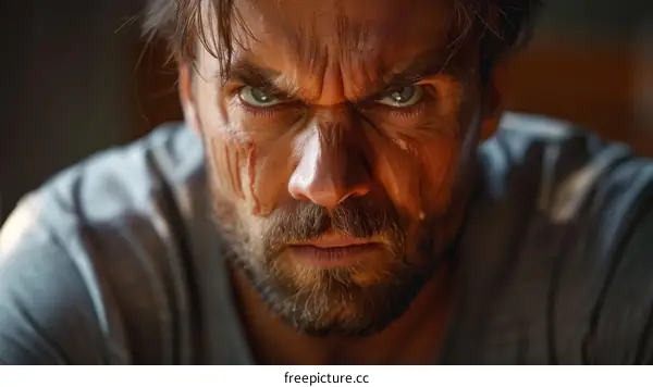 Close-up Angry Caucasian Man Portrait