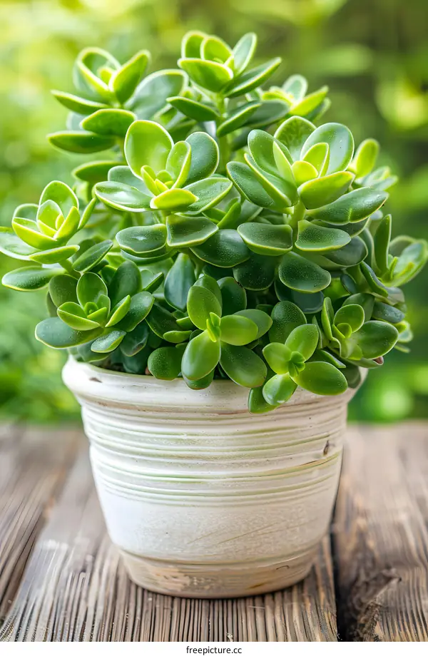Green Succulent Plant in White Pot on Wooden Table