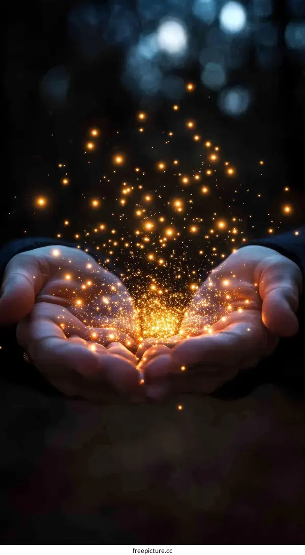 Hands Holding Sparkling Lights