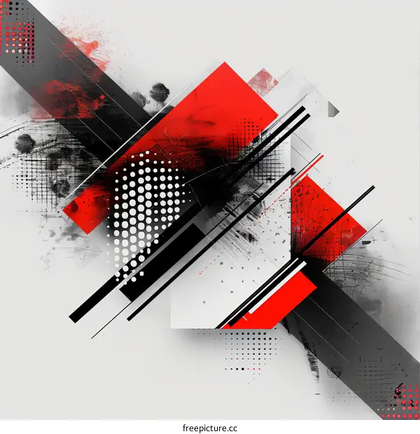 Geometric Abstract Art Painting in Black, Red, and White