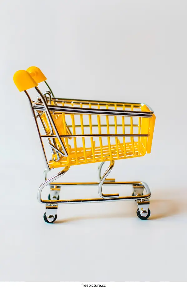 Yellow Mini Shopping Cart on White Background