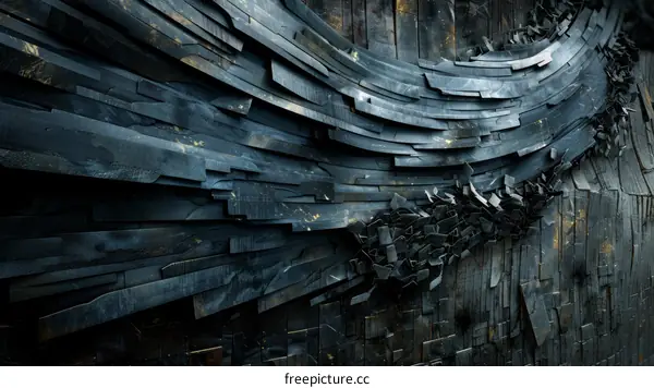 Abstract 3D rendering of a dark wooden wall with sharp edges and a smooth surface