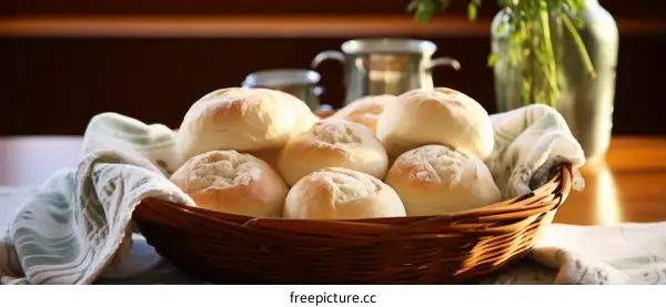 Assortment of Bread Rolls in a Basket on a Table