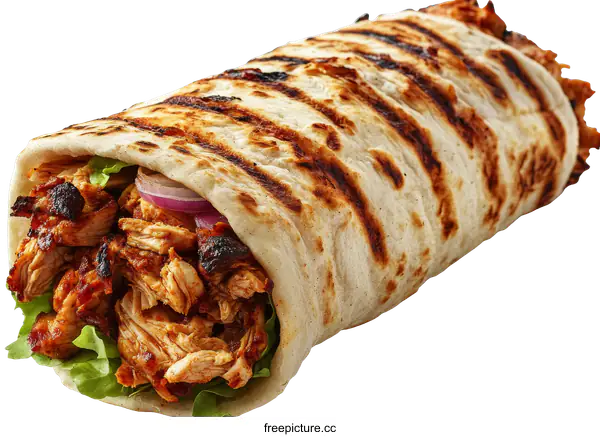 [Transparent Background PNG]Delicious Grilled Chicken Wrap with Fresh Vegetables