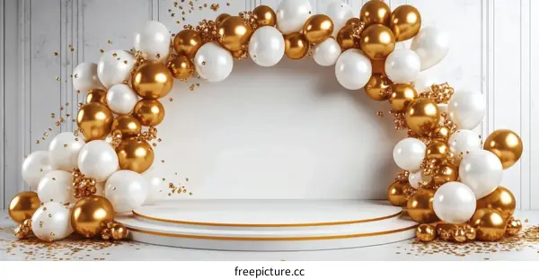 Gold and White Balloons Arch Festive Decor