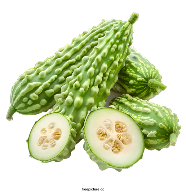 [Transparent Background PNG]Fresh Green Bitter Gourds on White Background